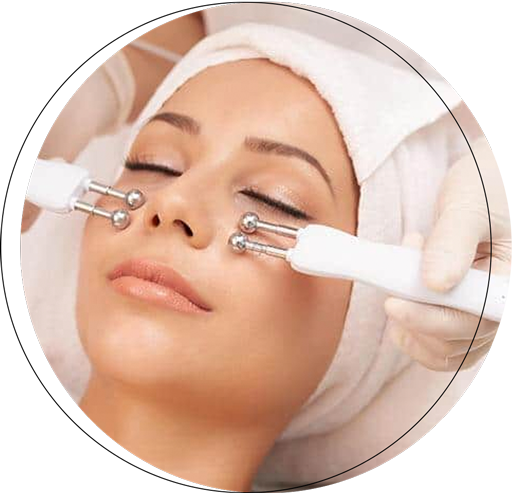 A woman enjoying a facial treatment with a machine, surrounded by soothing spa decor.