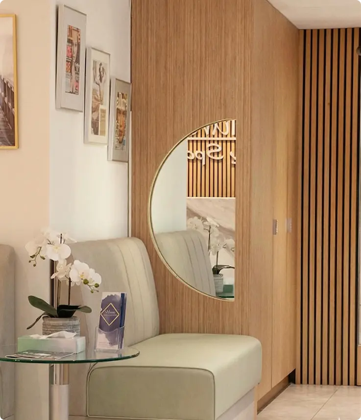 Luxury massage spa treatment room with relaxing ambiance